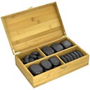 Набор массажных камней из базальта в коробке из бамбука (36 шт.) НК-1Б