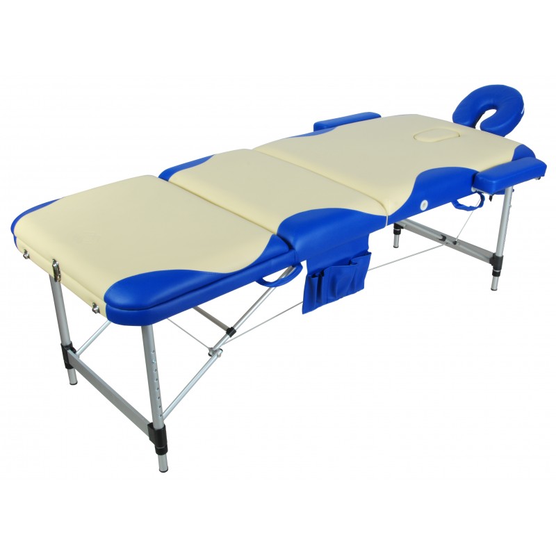 Массажный стол складной алюминиевый Med-Mos JFAL01A  М/К (3-х секционный) бежевый с синей волной  (PА3.20.12А)
